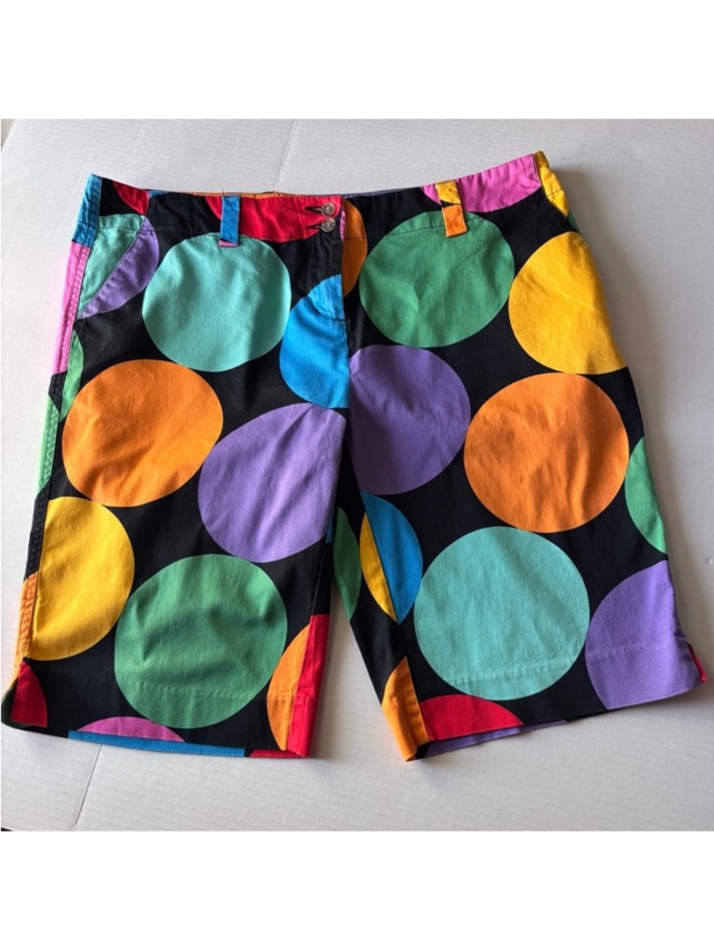 LOUDMOUTH GOLF Women’s 14 Golf Shorts Disco Balls Rainbow Polka Dot Performance